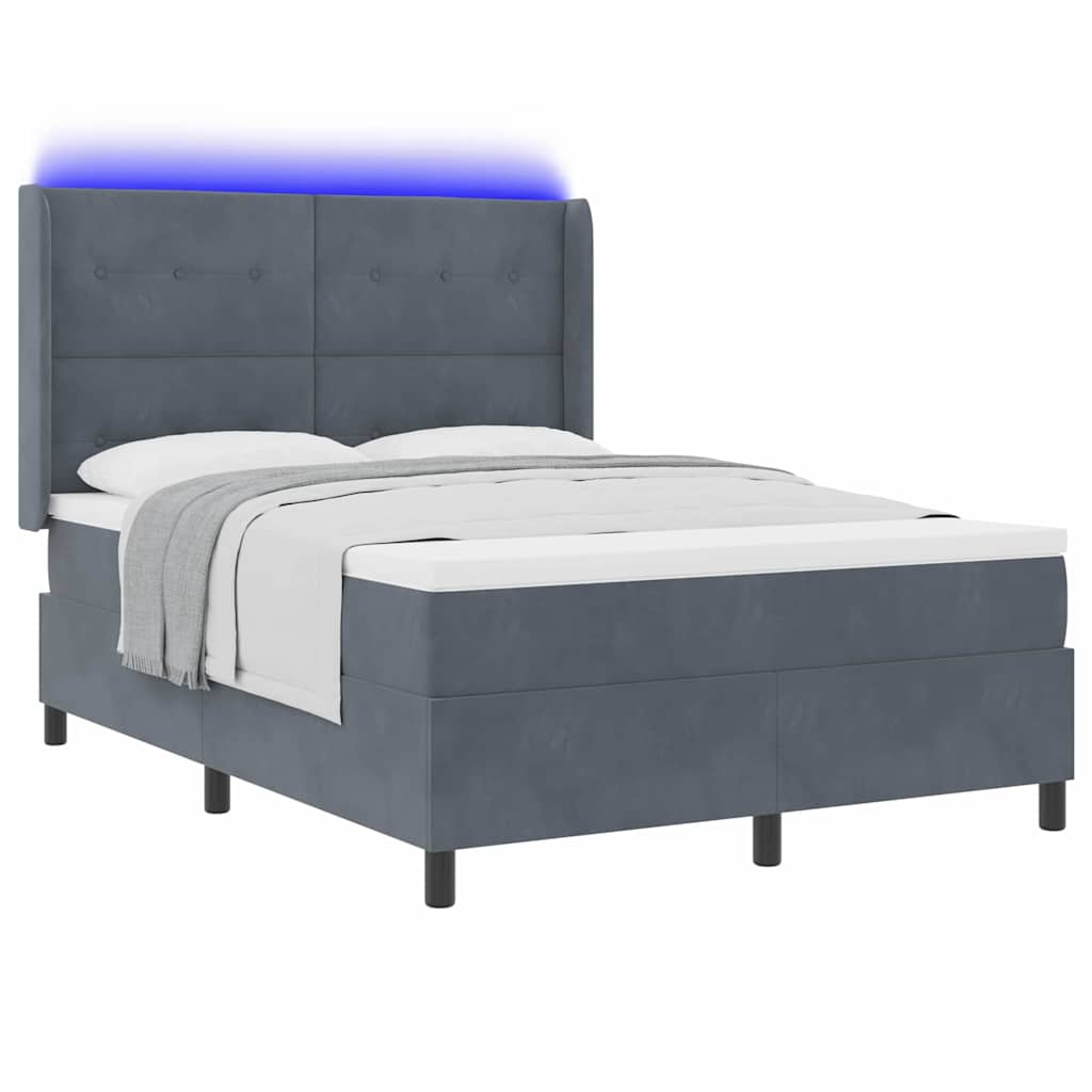 Led Boxspring Seng Med Madras Mørkegrå 160 X 200 Cm Fløjl - Billede 3