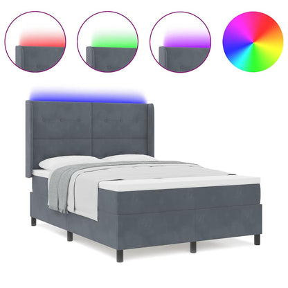 Led Boxspring Seng Med Madras Mørkegrå 160 X 200 Cm Fløjl - Billede 4