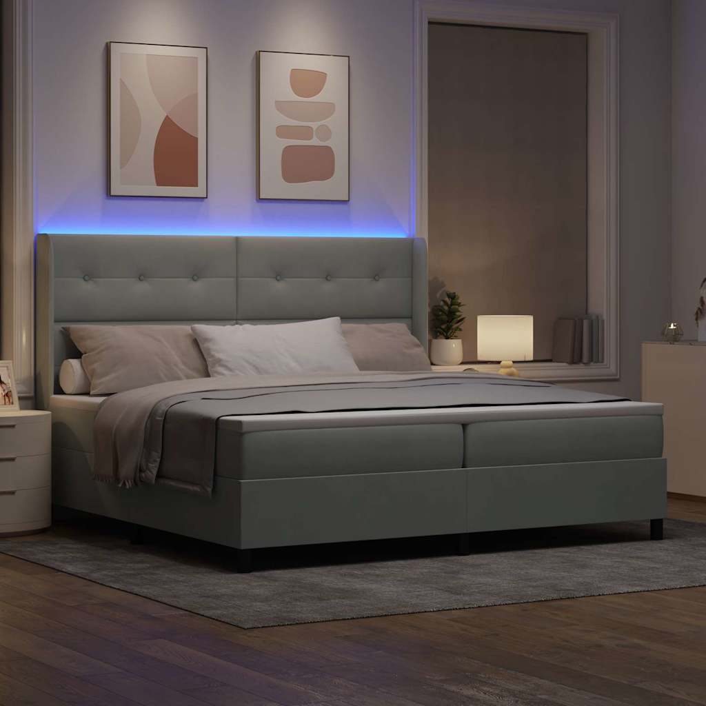Led Boxspring Seng Med Madras Lysegrå 200 X 200 Cm Fløjl - Billede 6