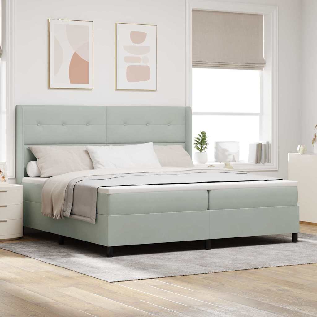 Led Boxspring Seng Med Madras Lysegrå 200 X 200 Cm Fløjl - Hovedbillede