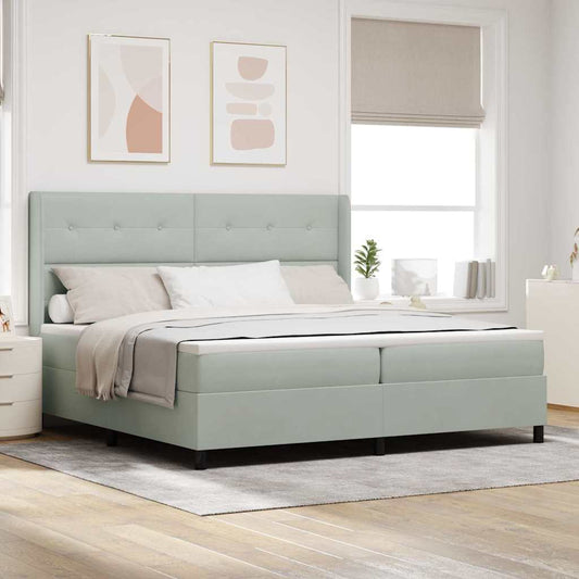 Led Boxspring Seng Med Madras Lysegrå 200 X 200 Cm Fløjl - Hovedbillede
