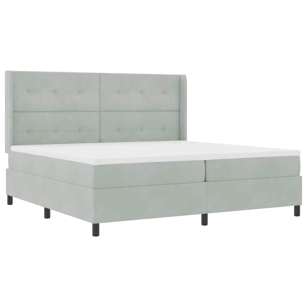 Led Boxspring Seng Med Madras Lysegrå 200 X 200 Cm Fløjl - Billede 2