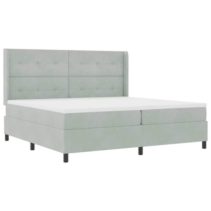 Led Boxspring Seng Med Madras Lysegrå 200 X 200 Cm Fløjl - Billede 2