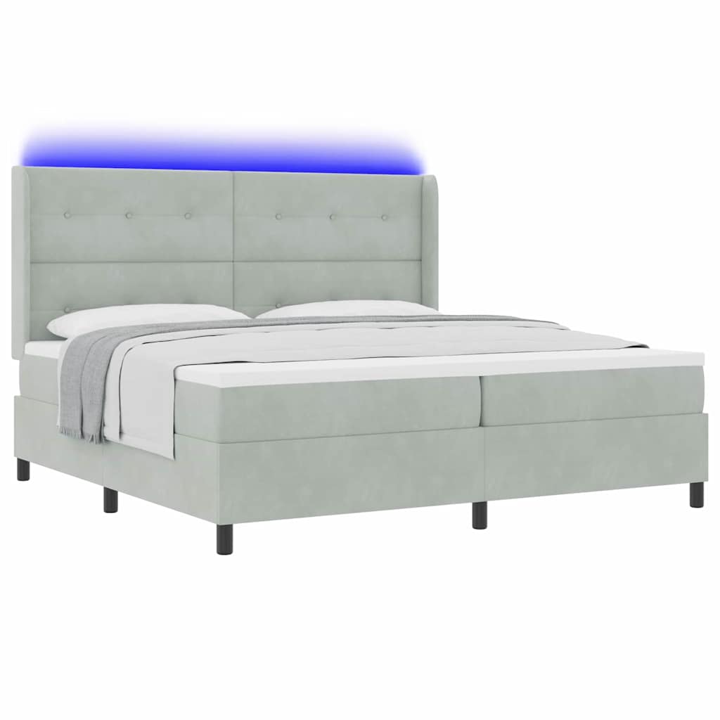 Led Boxspring Seng Med Madras Lysegrå 200 X 200 Cm Fløjl - Billede 3