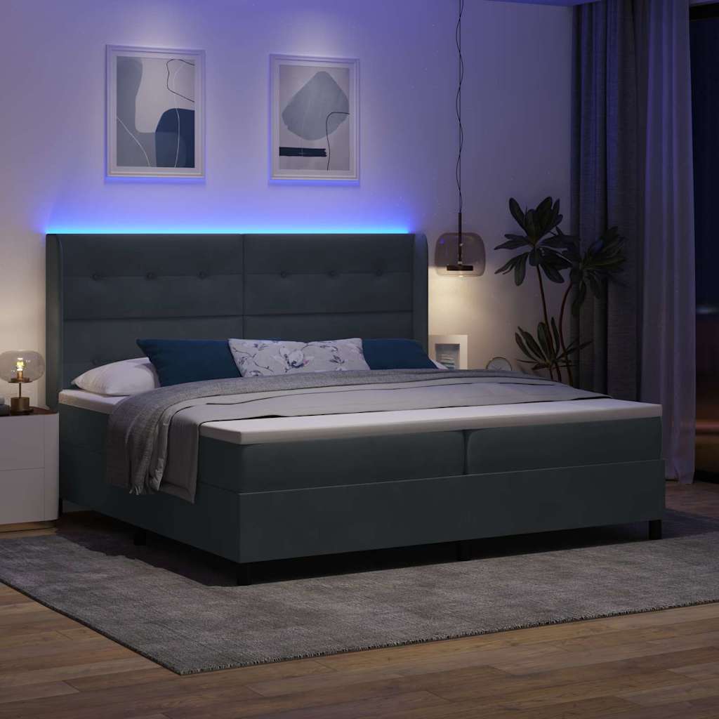 Led Boxspring Seng Med Madras Mørkegrå 200 X 200 Cm Fløjl - Billede 6