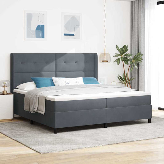 Led Boxspring Seng Med Madras Mørkegrå 200 X 200 Cm Fløjl - Hovedbillede