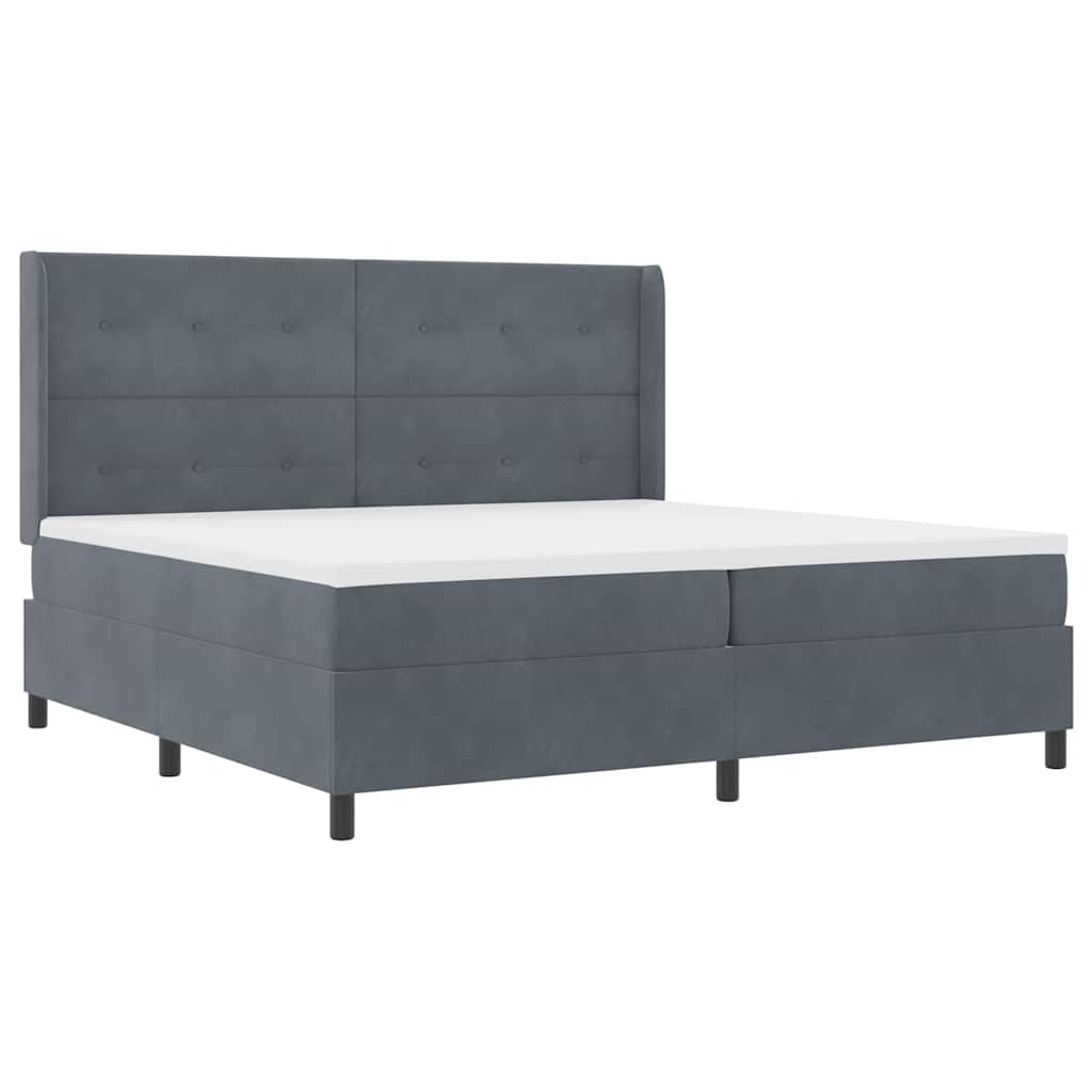 Led Boxspring Seng Med Madras Mørkegrå 200 X 200 Cm Fløjl - Billede 2