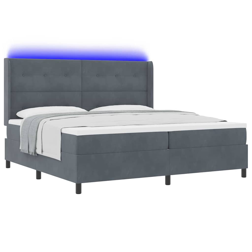 Led Boxspring Seng Med Madras Mørkegrå 200 X 200 Cm Fløjl - Billede 3