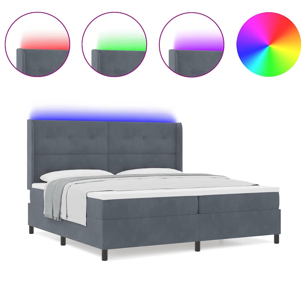 Led Boxspring Seng Med Madras Mørkegrå 200 X 200 Cm Fløjl - Billede 4