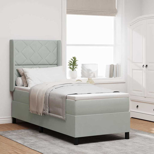 Led Boxspring Seng Med Madras Lysegrå 80 X 200 Cm Fløjl - Hovedbillede