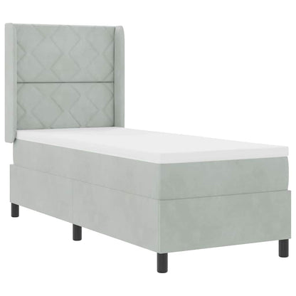 Led Boxspring Seng Med Madras Lysegrå 80 X 200 Cm Fløjl - Billede 2