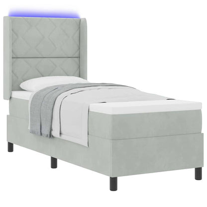 Led Boxspring Seng Med Madras Lysegrå 80 X 200 Cm Fløjl - Billede 3