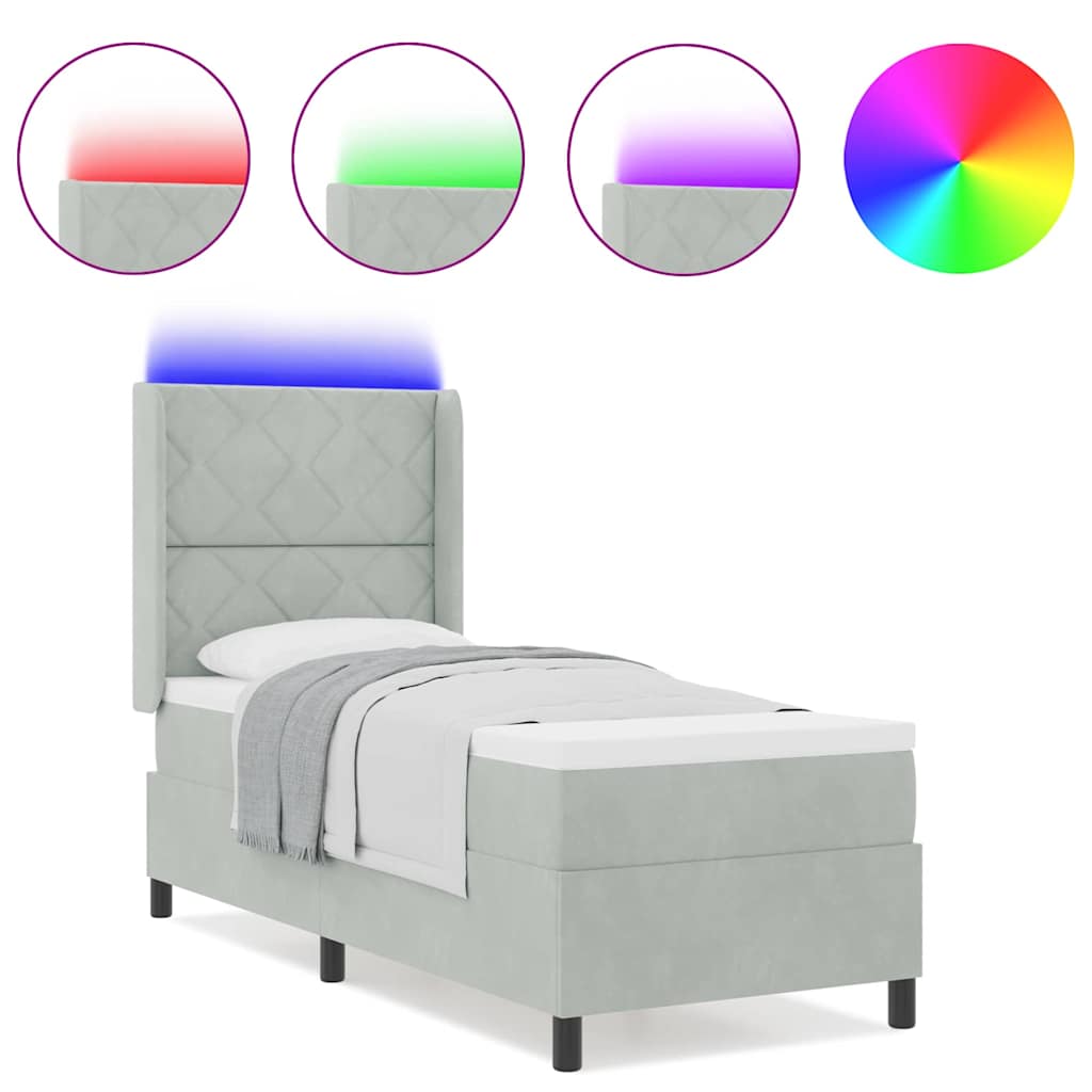 Led Boxspring Seng Med Madras Lysegrå 80 X 200 Cm Fløjl - Billede 4
