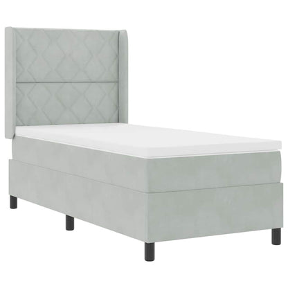 Led Boxspring Seng Med Madras Lysegrå 100 X 200 Cm Fløjl - Billede 2