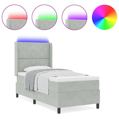Led Boxspring Seng Med Madras Lysegrå 100 X 200 Cm Fløjl - Billede 4