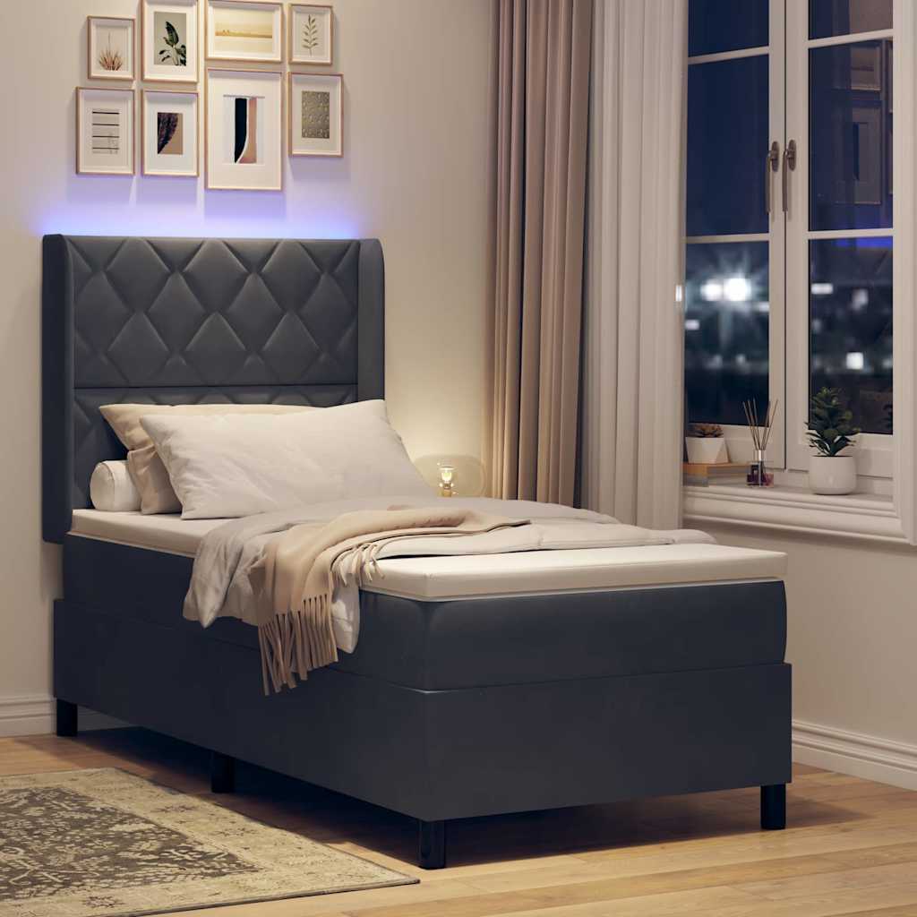 Led Boxspring Seng Med Madras Mørkegrå 100 X 200 Cm Fløjl - Billede 6