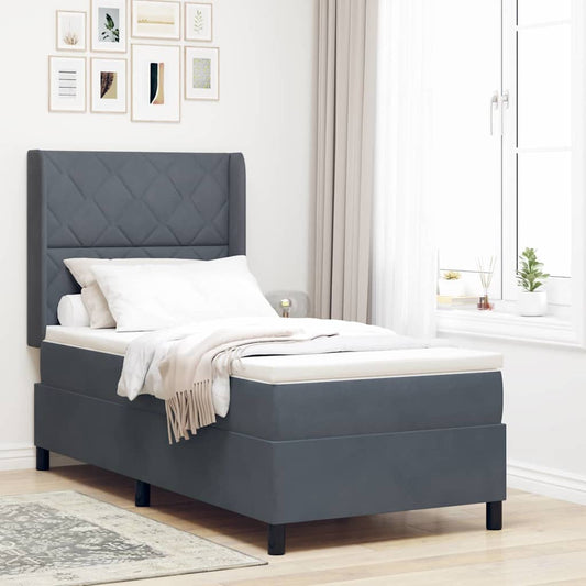 Led Boxspring Seng Med Madras Mørkegrå 100 X 200 Cm Fløjl - Hovedbillede