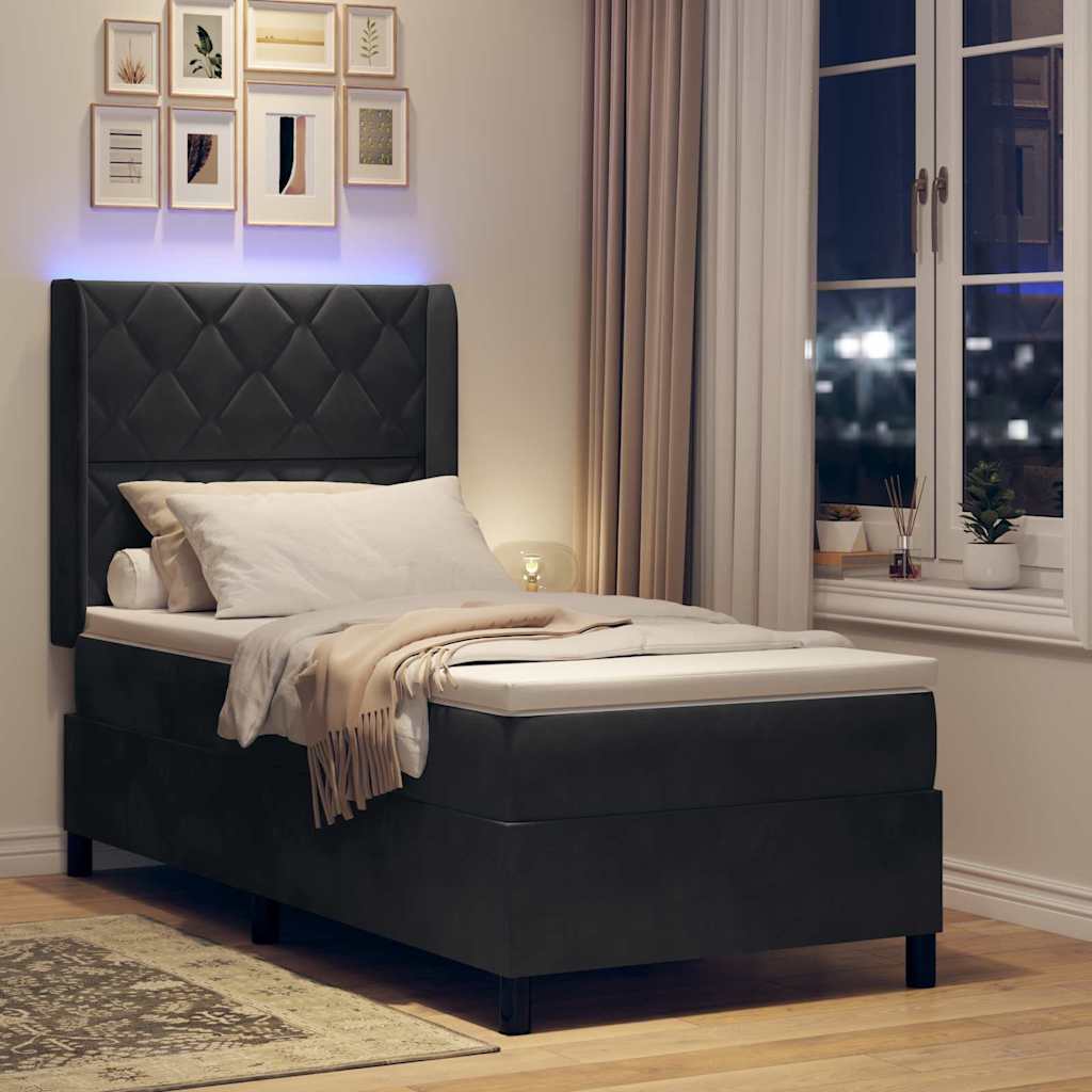 Led Boxspring Seng Med Madras Sort 100 X 200 Cm Fløjl - Billede 6
