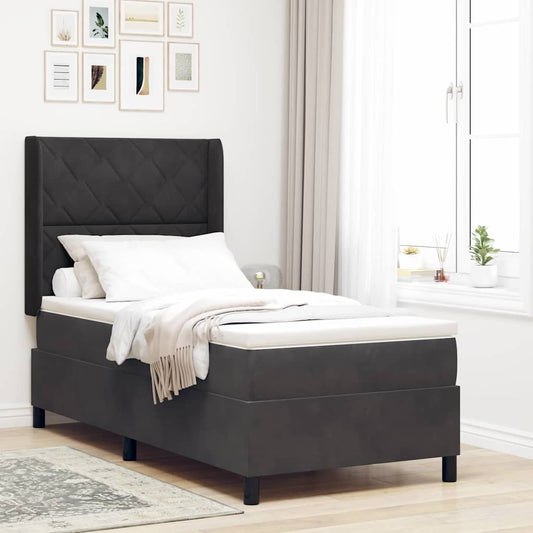 Led Boxspring Seng Med Madras Sort 100 X 200 Cm Fløjl - Hovedbillede