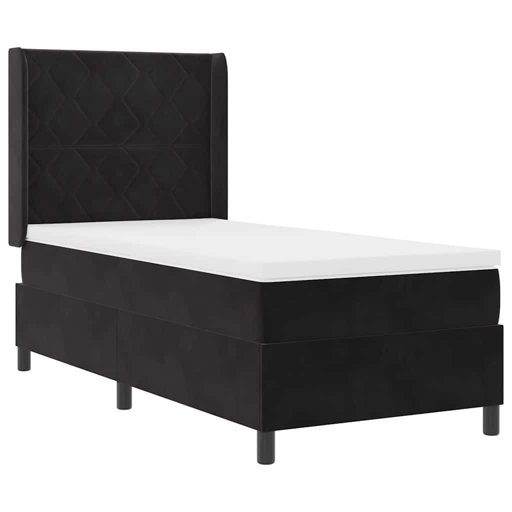 Led Boxspring Seng Med Madras Sort 100 X 200 Cm Fløjl - Billede 2