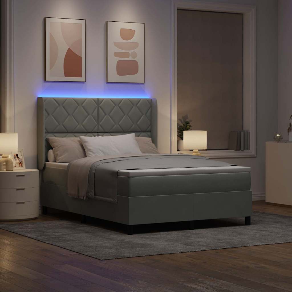 Led Boxspring Seng Med Madras Lysegrå 140 X 190 Cm Fløjl - Billede 6