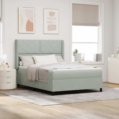 Led Boxspring Seng Med Madras Lysegrå 140 X 190 Cm Fløjl - Hovedbillede