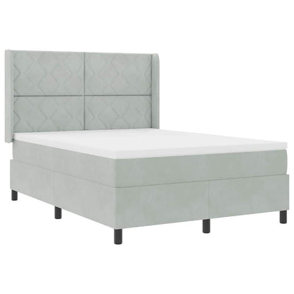 Led Boxspring Seng Med Madras Lysegrå 140 X 190 Cm Fløjl - Billede 2