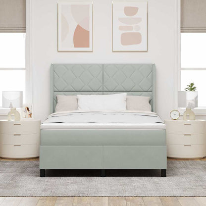 Led Boxspring Seng Med Madras Lysegrå 140 X 200 Cm Fløjl - Billede 5