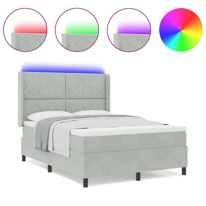 Led Boxspring Seng Med Madras Lysegrå 140 X 200 Cm Fløjl - Billede 4