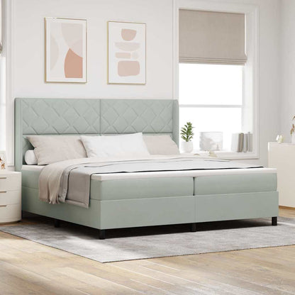 Led Boxspring Seng Med Madras Lysegrå 200 X 200 Cm Fløjl - Hovedbillede