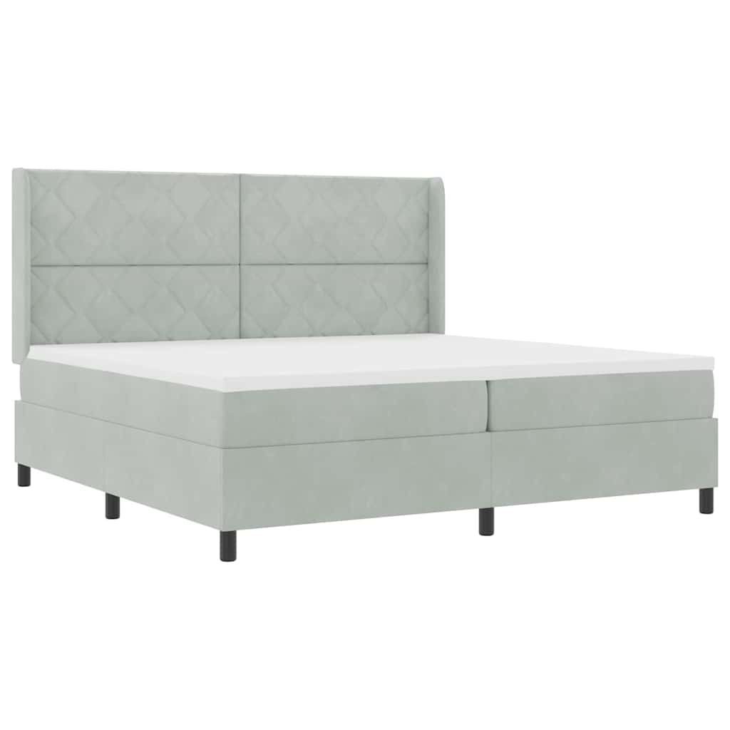 Led Boxspring Seng Med Madras Lysegrå 200 X 200 Cm Fløjl - Billede 2