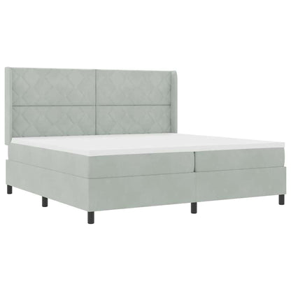 Led Boxspring Seng Med Madras Lysegrå 200 X 200 Cm Fløjl - Billede 2