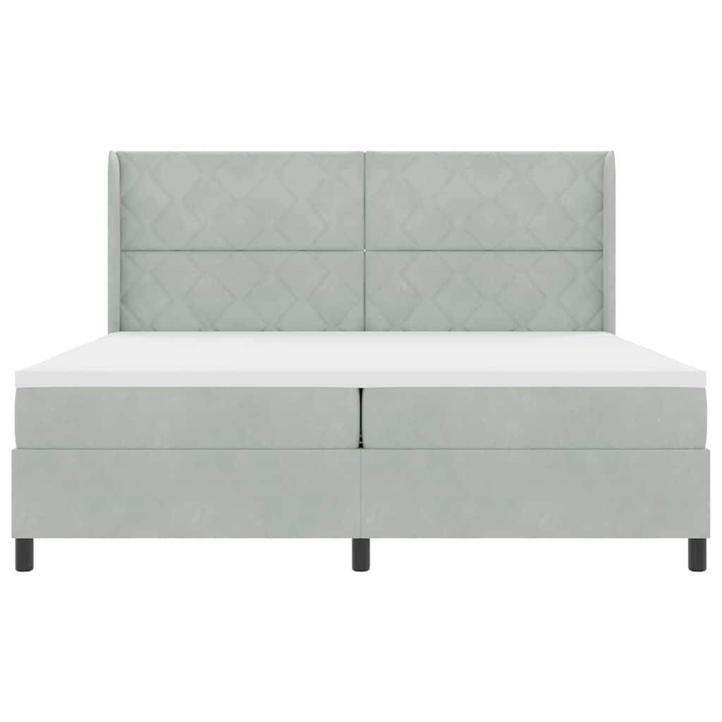 Led Boxspring Seng Med Madras Lysegrå 200 X 200 Cm Fløjl - Billede 9
