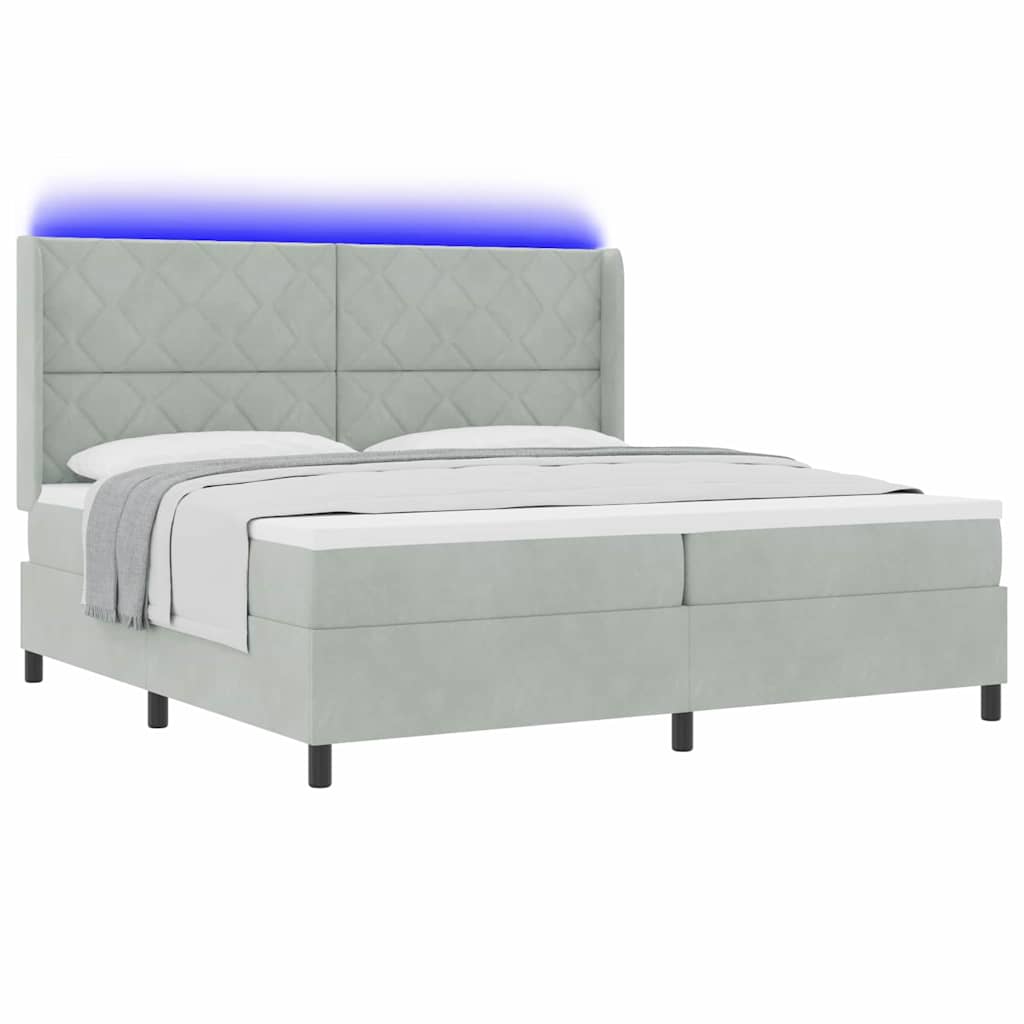 Led Boxspring Seng Med Madras Lysegrå 200 X 200 Cm Fløjl - Billede 3