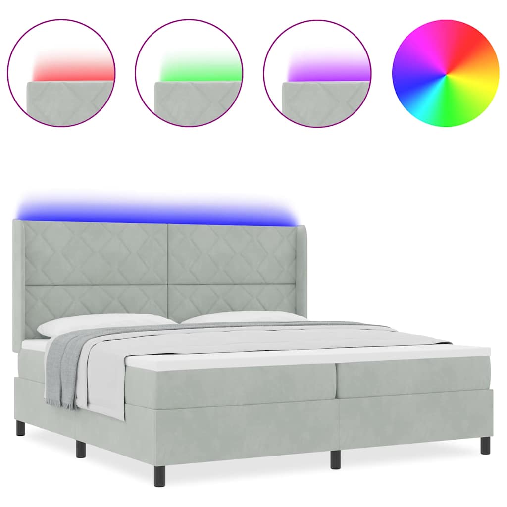 Led Boxspring Seng Med Madras Lysegrå 200 X 200 Cm Fløjl - Billede 4
