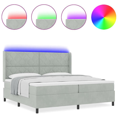 Led Boxspring Seng Med Madras Lysegrå 200 X 200 Cm Fløjl - Billede 4