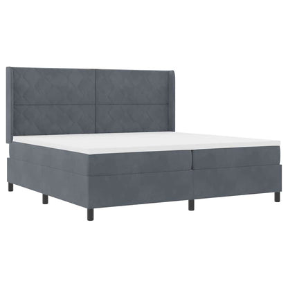 Led Boxspring Seng Med Madras Mørkegrå 200 X 200 Cm Fløjl - Billede 2
