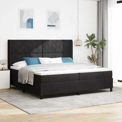 Led Boxspring Seng Med Madras Sort 200 X 200 Cm Fløjl - Hovedbillede