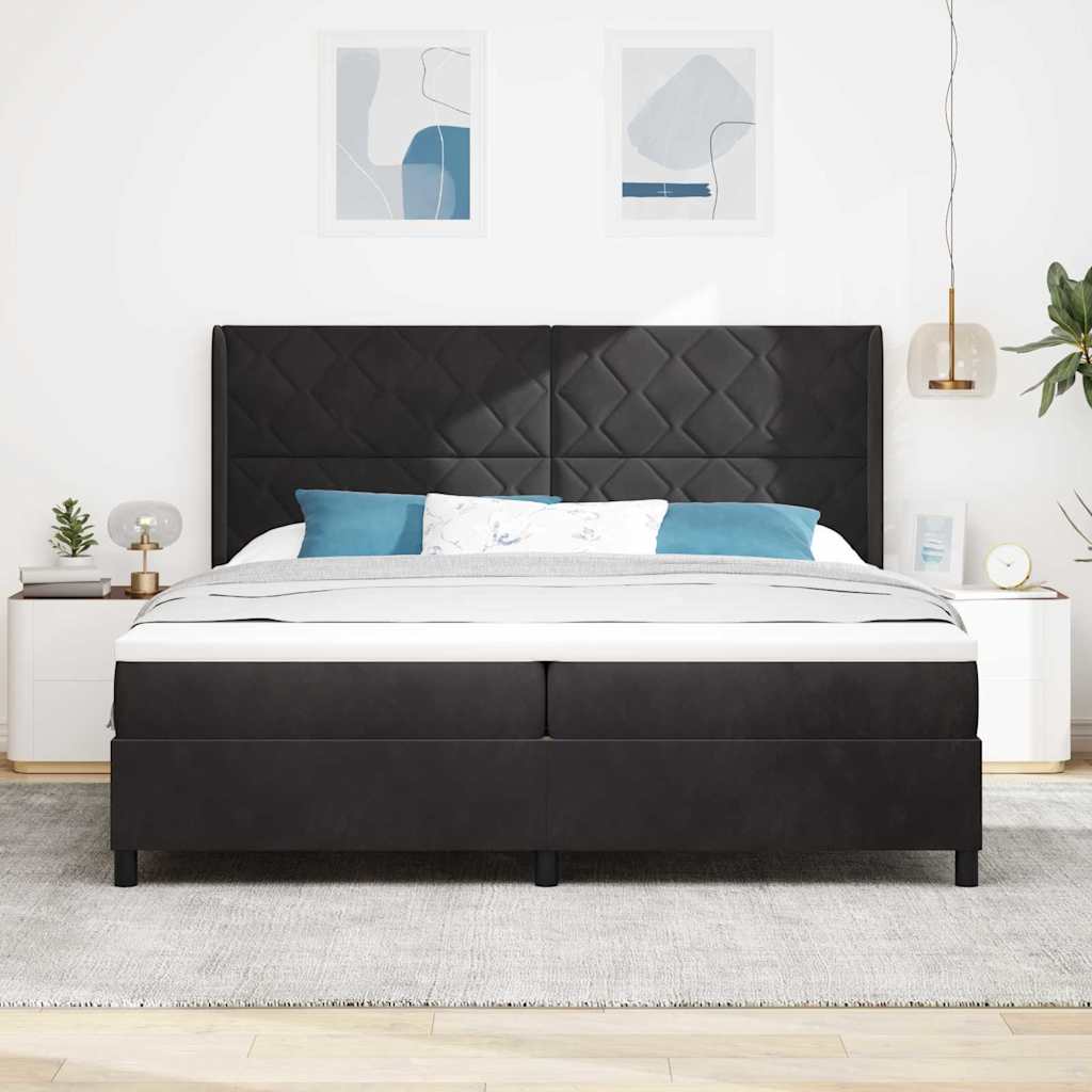 Led Boxspring Seng Med Madras Sort 200 X 200 Cm Fløjl - Billede 5
