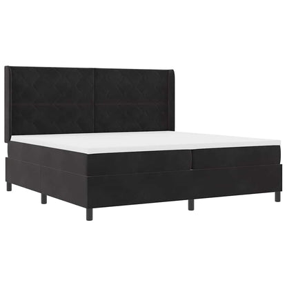 Led Boxspring Seng Med Madras Sort 200 X 200 Cm Fløjl - Billede 2