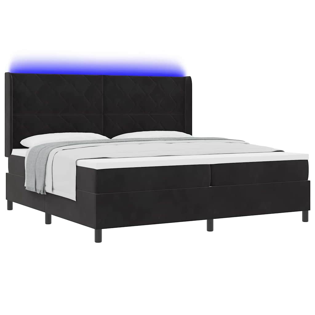 Led Boxspring Seng Med Madras Sort 200 X 200 Cm Fløjl - Billede 3