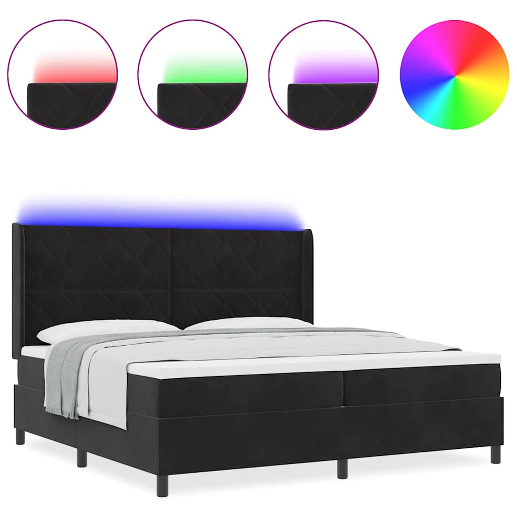 Led Boxspring Seng Med Madras Sort 200 X 200 Cm Fløjl - Billede 4