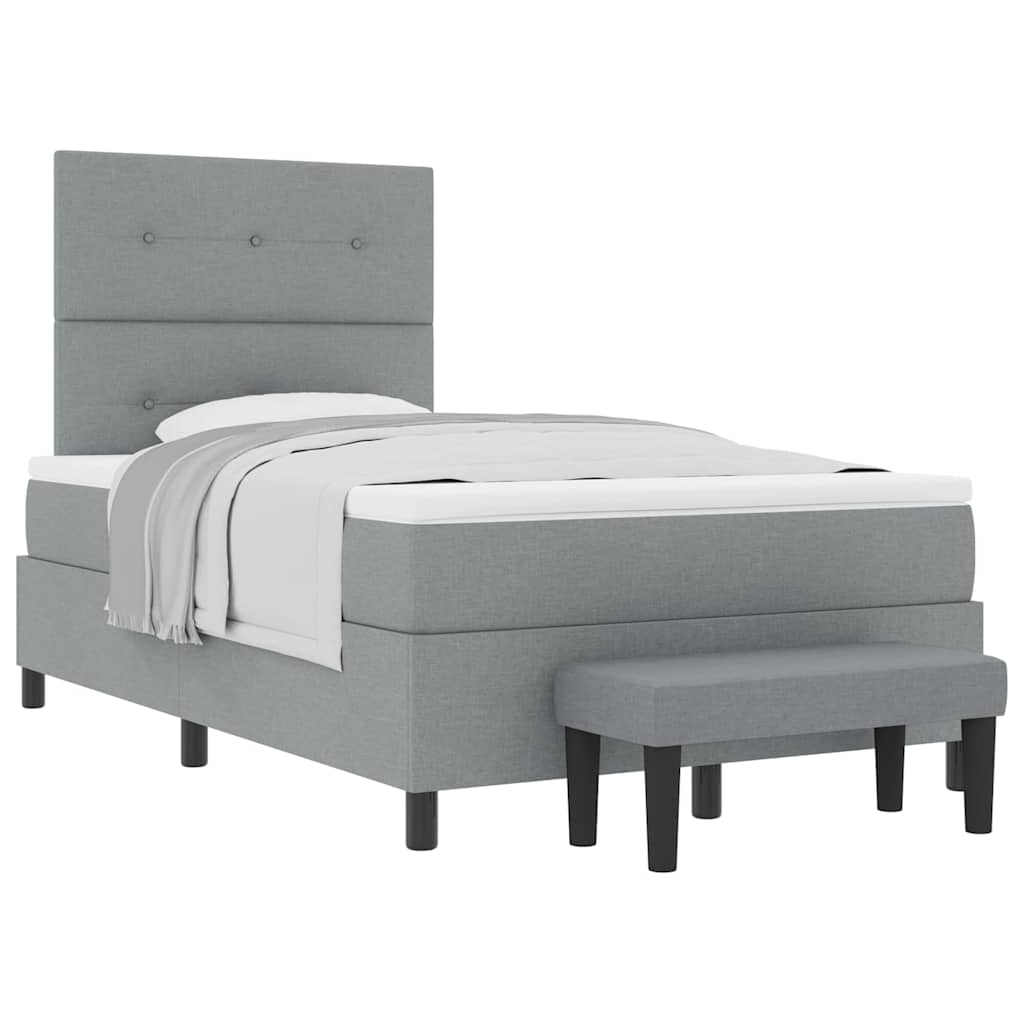 Box Spring Seng Med Madras Lysegrå 120 X 190 Cm Stof - Billede 3
