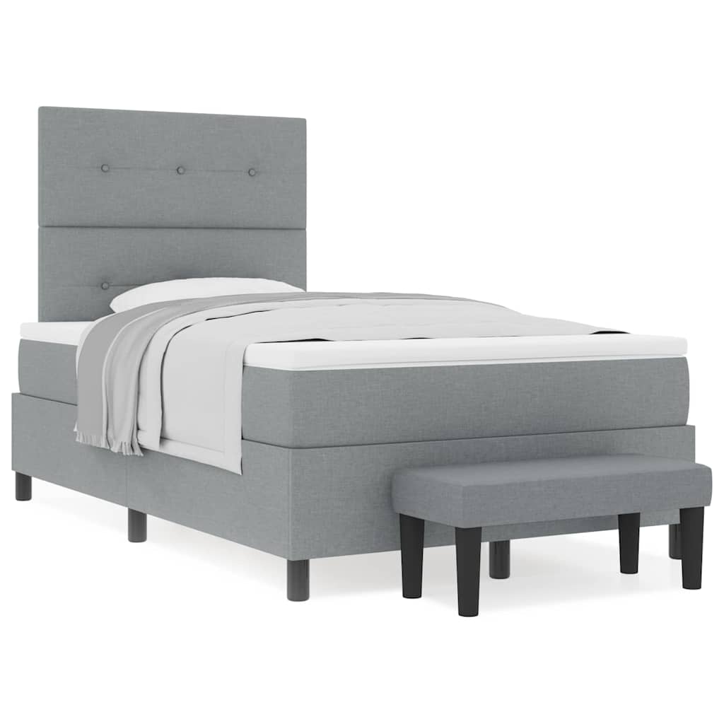 Box Spring Seng Med Madras Lysegrå 120 X 190 Cm Stof - Billede 4