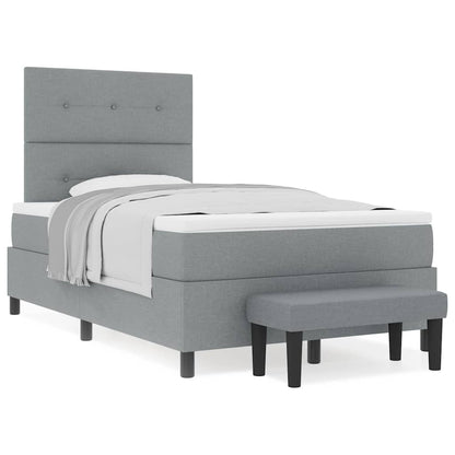 Box Spring Seng Med Madras Lysegrå 120 X 190 Cm Stof - Billede 4