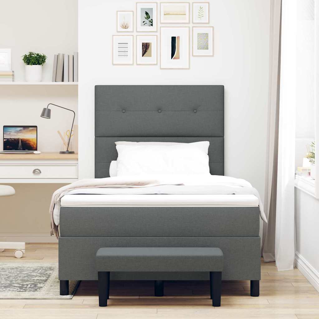 Box Spring Seng Med Madras Mørkegrå 120 X 190 Cm Stof - Billede 5
