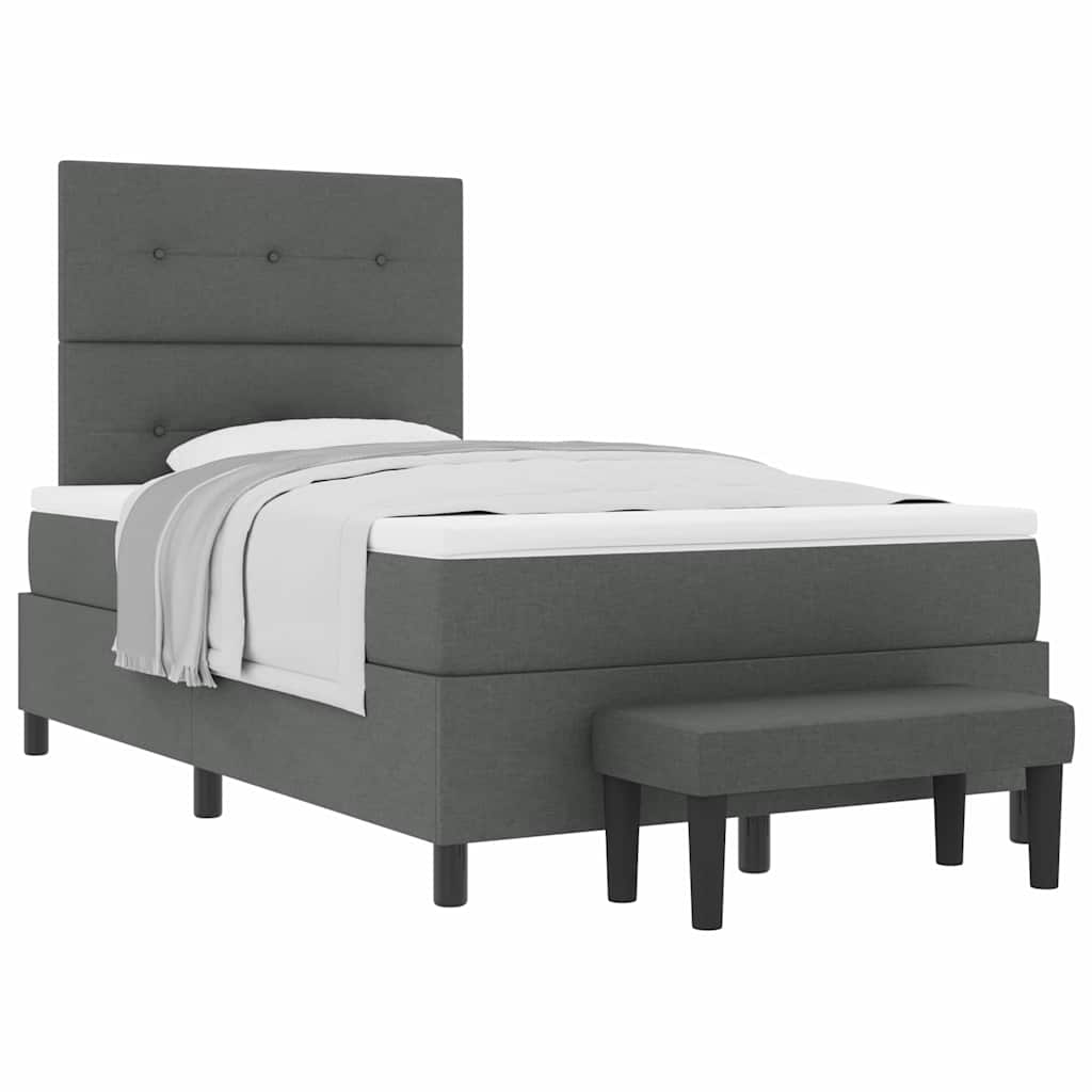 Box Spring Seng Med Madras Mørkegrå 120 X 200 Cm Stof - Billede 3