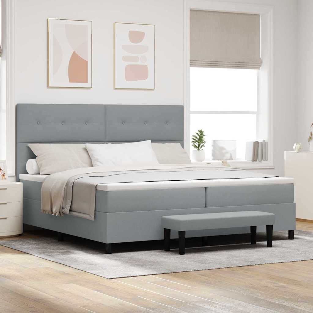 Box Spring Seng Med Madras Lysegrå 200 X 200 Cm Stof - Hovedbillede