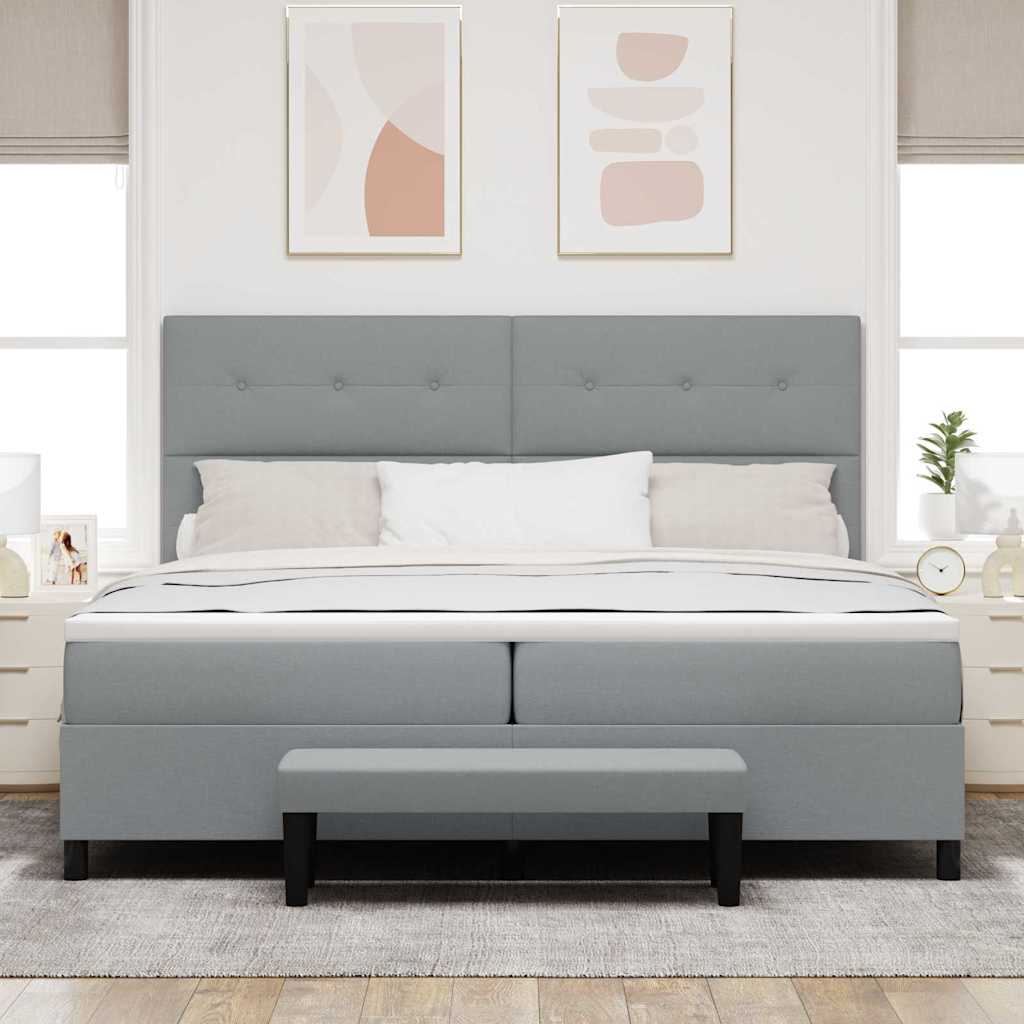 Box Spring Seng Med Madras Lysegrå 200 X 200 Cm Stof - Billede 5