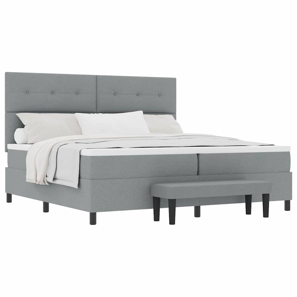 Box Spring Seng Med Madras Lysegrå 200 X 200 Cm Stof - Billede 3